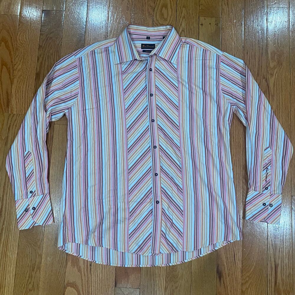 Vintage Ben Sherman Long Sleeve Button Multicolor Striped Shirt Men’s Size XL